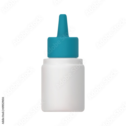 3D vector closed plastic bottle with lid. A Jar for medicine in the nose, eyes, ears. Pharmaceutical product, medicine. Blank packaging. 3d illustration in cartoon minimal style isolated on white