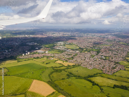 Obraz na plátne Towns and rural scenery overviewed from an airplane (Norton Malreward, Bristol,