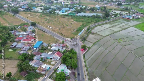 Aerial view of Monument De Center Point Bone Bolango, Gorontalo at sunrise photo