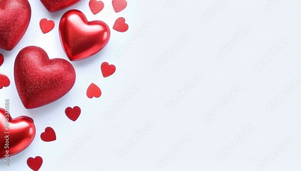 Valentine's Day, Mother's Day, or Women's Day greeting card, banner, or poster template. The background features festive red heart-shaped decorations and a space for text design.