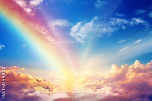 A rainbow arcing across the sky, representing the promise of happiness and fulfillment. photo