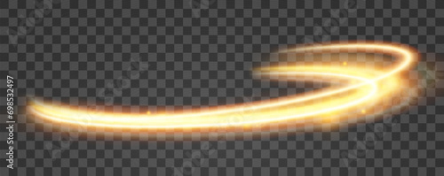 Light gold effect of shiny lines.Gold color glowing design element.Wavy bright stripes.
