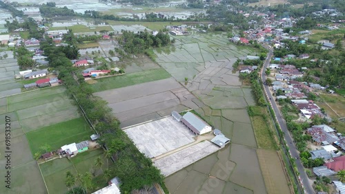 aerial view of paddy fields. Aerial view of agriculture in rice fields for cultivation in Gorontalo Province, Indonesia. Natural the texture for background photo