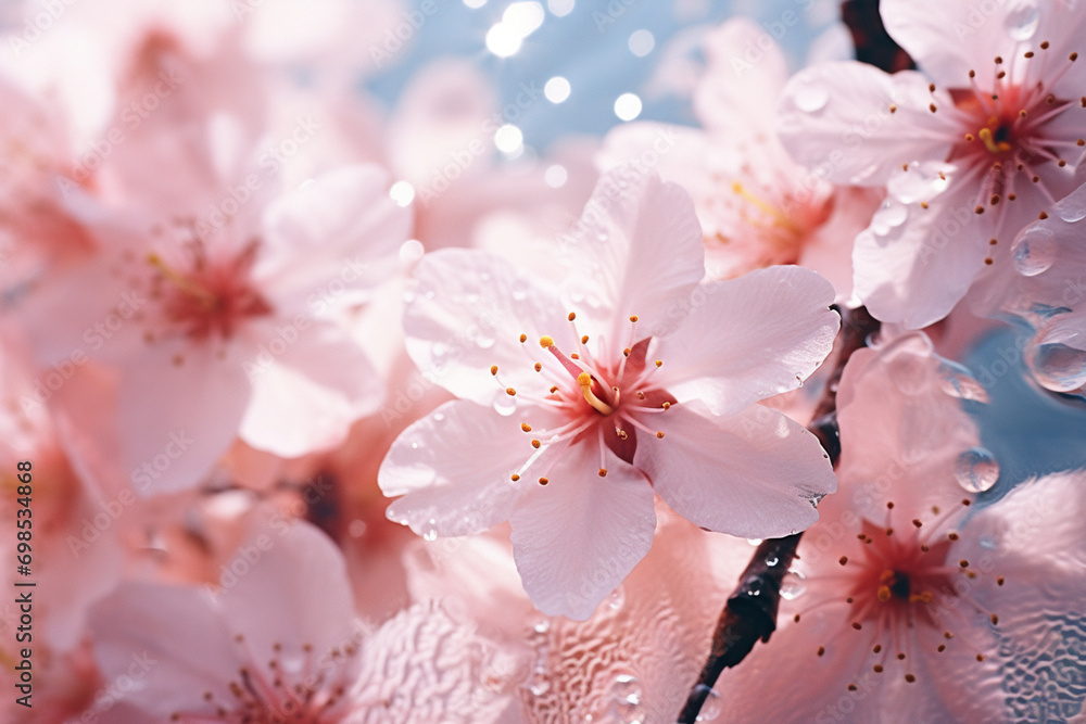 The soft and delicate petals of a cherry blossom, captured in a dreamlike macro composition
