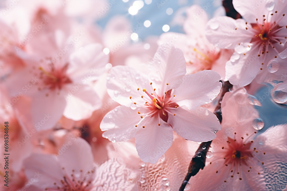 Obraz premium The soft and delicate petals of a cherry blossom, captured in a dreamlike macro composition