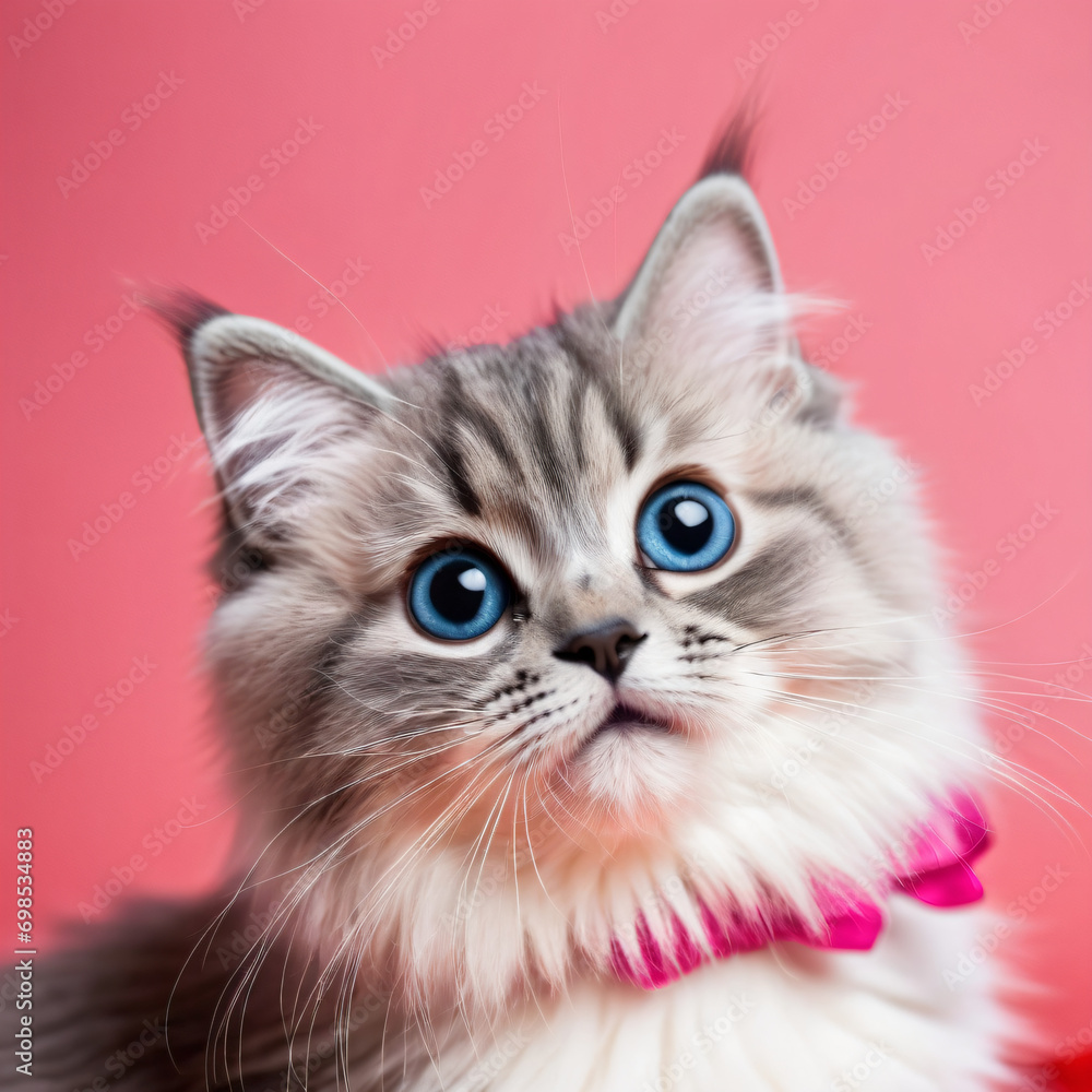 Cute cat with blue eyes, close-up, with a tie Cute cat with blue eyes, close-up, with a tie
