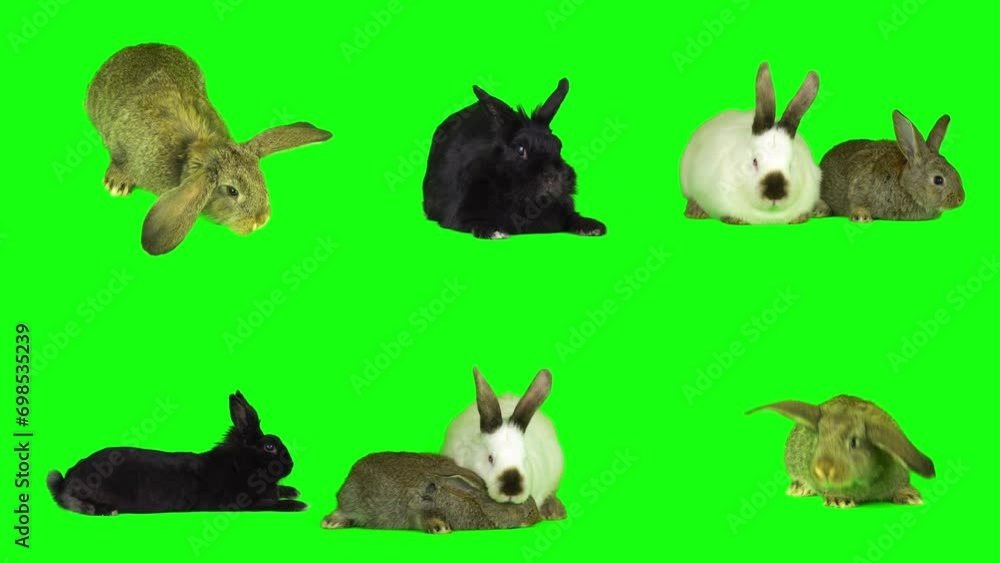 rabbit hare set isolated green background screen rabbit hare set isolated green background screen