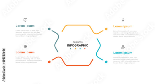 4 line step process infographic template vector element with icons suitable for web presentation and information graphic 