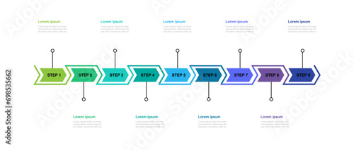 9 step process infographic template vector element with Arrow concept suitable for web presentation and information graphic 