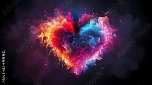 Colorful Valentine's Day hearts with fireworks and smoke in the background, Valentine's Day background