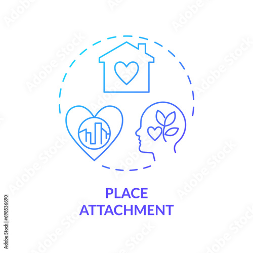 2D gradient place attachment icon, creative isolated vector, thin line illustration representing environmental psychology.