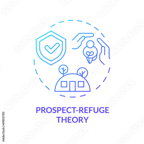 2D gradient prospect refuge theory icon, creative isolated vector, thin line illustration representing environmental psychology.