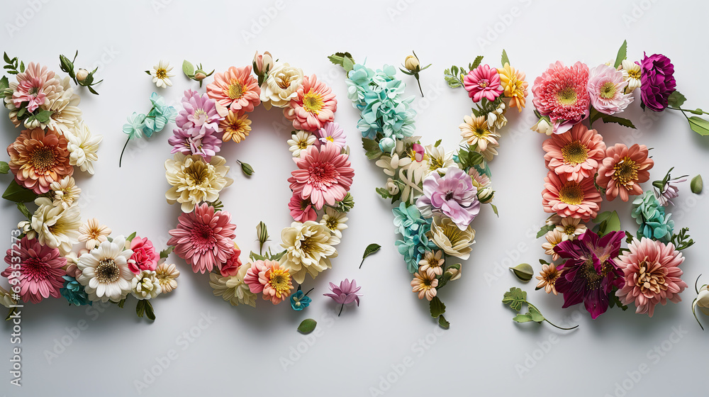 wreath of flowers in the shape of the word LOVE wreath of flowers in the shape of the word LOVE