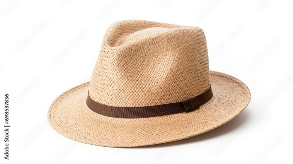 Vintage straw hat for man fashion on summer isolated on white background