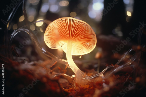 An abstract composition featuring a luminous mushroom, resembling a glowing musical note in the symphony of nature.