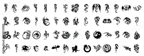 Big dragon silhouettes Dragon. Bundle, Head, Dragon Cut File, Clipart, Animal eps, Dragon Silhouette, Dragon tattoo. 
