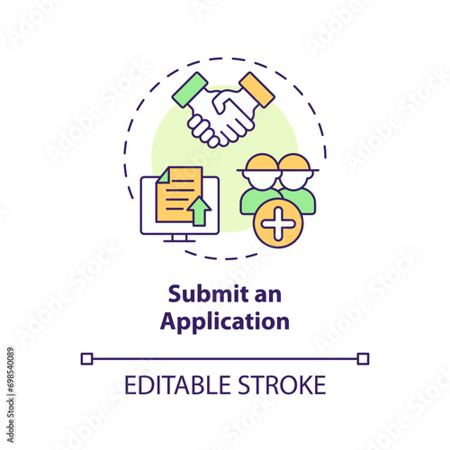 2D editable multicolor submit an application icon, creative isolated vector, thin line illustration representing agricultural clusters.