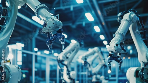 Billede på lærred Automation robot arms machine in intelligent factory industrial on real time monitoring system software