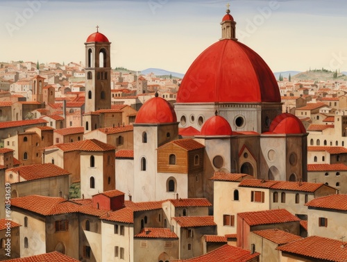 The city of florence has red roofs and domes background