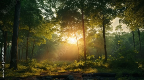 Sunrise over the treetops. Forest at sunrise