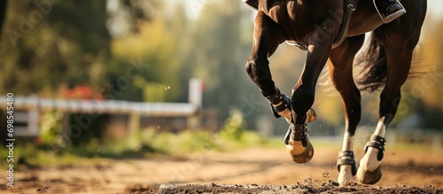 Horse's hooves overcoming obstacles in equestrian jumping competitions.