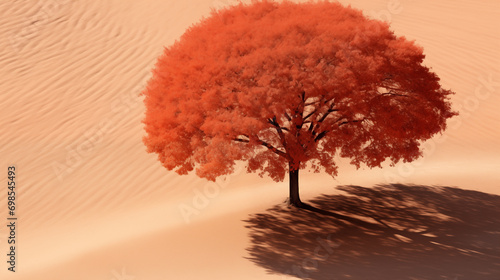 Vibrant Orange Tree in Desert, Ideal for Unique Landscapes and Nature Themes, Isolated Beauty