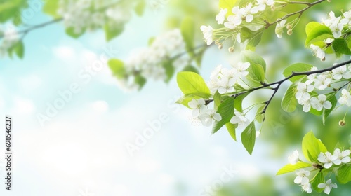 Spring Flowers with leaves blooming in garden