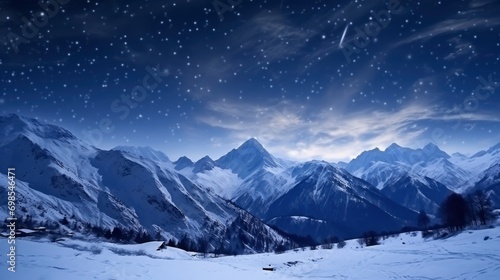 The Milky Way over the winter mountains landscape