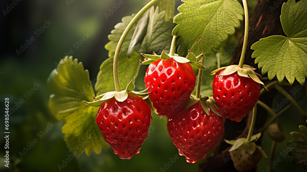 Strawberry bushes. selective focus. Generative AI, Strawberry bushes. selective focus. Generative AI,