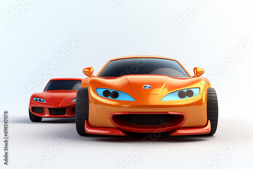 Cartoon bright sports car on white background