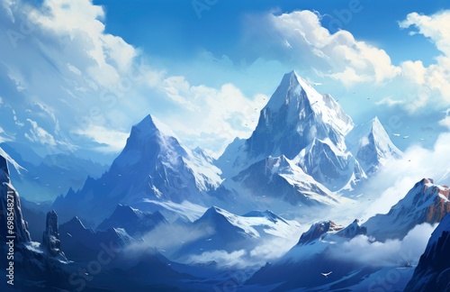 Majestic mountain peaks with snow-capped on a clear day