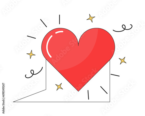 Sending love online 2D linear cartoon object. Romantic confession text message isolated line vector element white background. Will you be my valentine social media color flat spot illustration