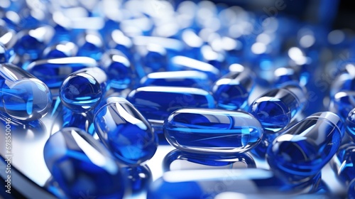Blue and white capsules reflects the precision of pharmaceutical production. © Omtuanmuda