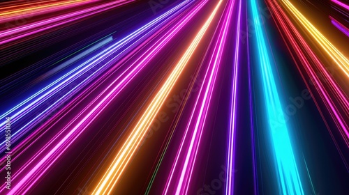 Abstract background, neon rays, energy power in cyberpunk style multi-colored lasers