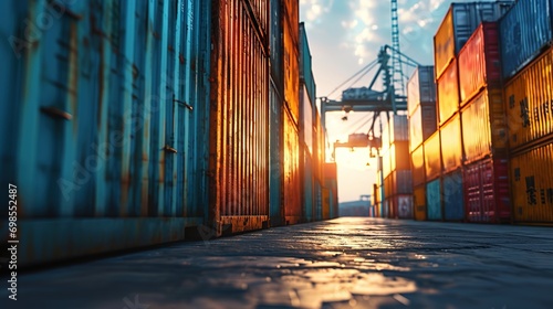 container cargo freight containers. Background in global commercial commerce freight charter shipping and logistics photo