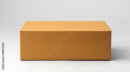 golden-hued cardboard box rests against a pure white background © Omtuanmuda