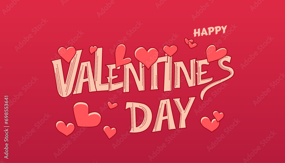 Vector illustration composed of Valentine’s Day handwritten calligraphy design and hand drawn hearts