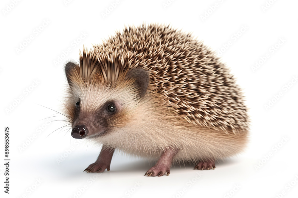 Image of hedgehog on white background, Mammals, Wildlife Animals. Illustration, Generative AI. Image of hedgehog on white background, Mammals, Wildlife Animals. Illustration, Generative AI.