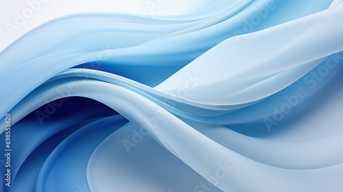 Abstract shapes in shades of blue and white twist and flow together.