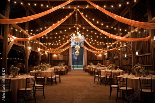 Barn Venue Decorated With Peachyorange Details For Rustic Weddings