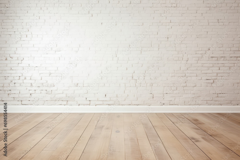 Empty Room With White Brick Wall And Wooden Floor Empty Room With White Brick Wall And Wooden Floor