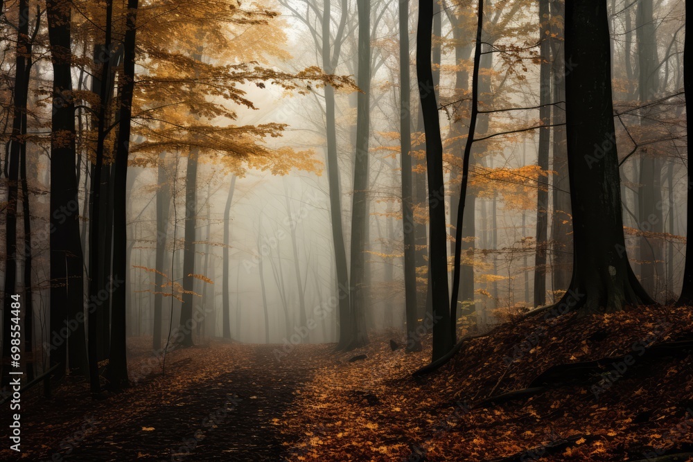 Enchanting Autumn Fog Creates A Mystical Forest Ambiance