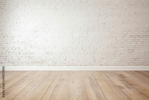 Empty Room With White Brick Wall And Wooden Floor