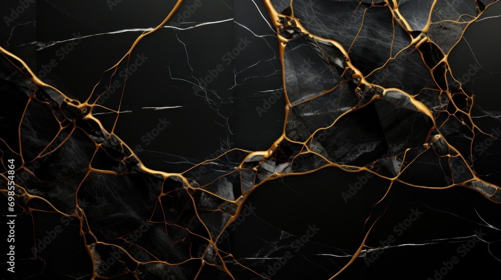 Black marble streaked with gold veins and speckles