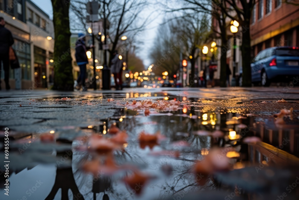 How City Life Is Echoed In Spring Rain's Reflections On City Streets