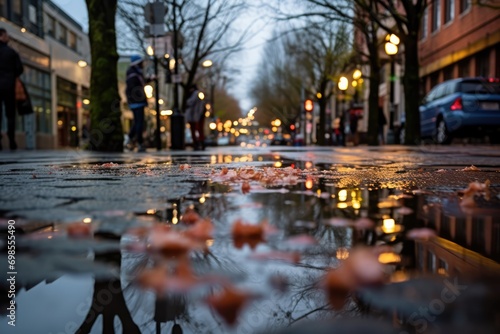 How City Life Is Echoed In Spring Rain's Reflections On City Streets