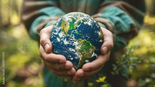 Earth Day is held in hands. Energy conservation, environmental preservation, and long-term development are all concepts