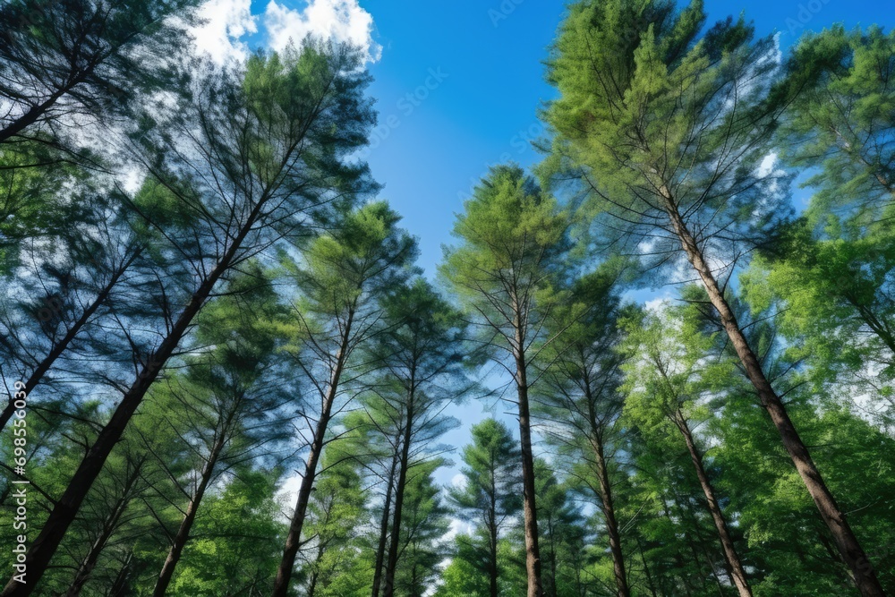 View Of Trees In The Forest Against Blue Sky View Of Trees In The Forest Against Blue Sky