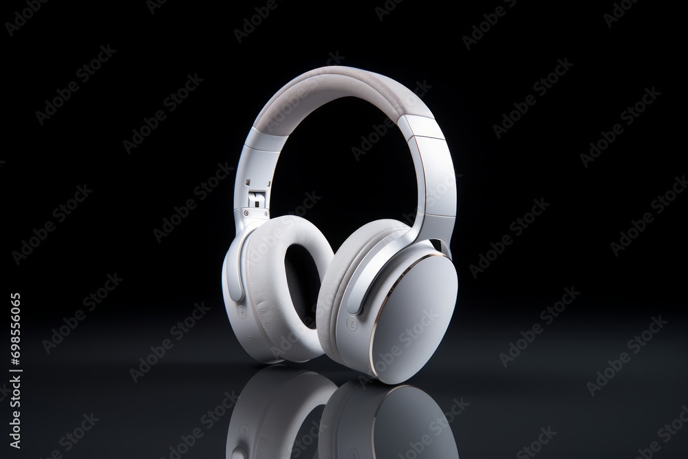 White modern headphones isolated on a white background with a sleek design. White modern headphones isolated on a white background with a sleek design.