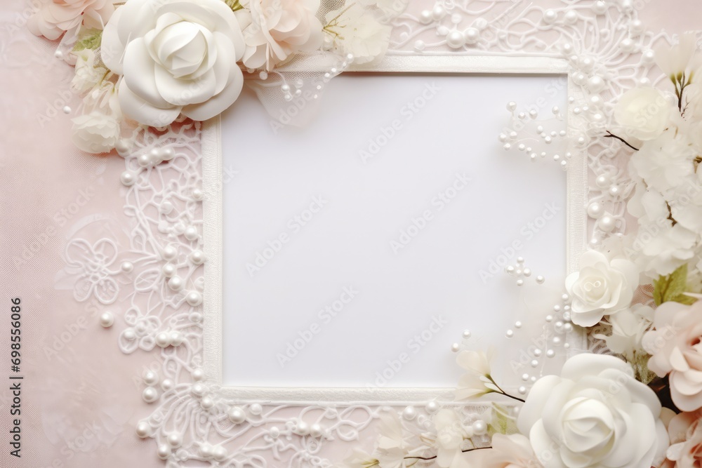 Wedding Day Frame, Frame With White Lace And Pearls For Wedding Photos Wedding Day Frame, Frame With White Lace And Pearls For Wedding Photos